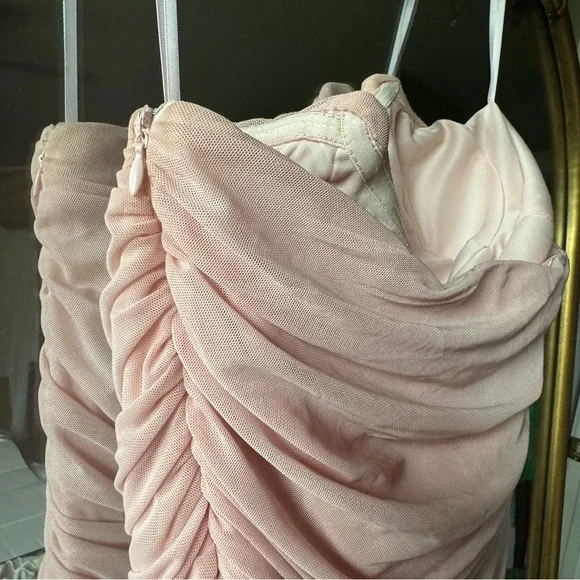 Pink ruched draped mini dress size medium - Picture 3 of 6